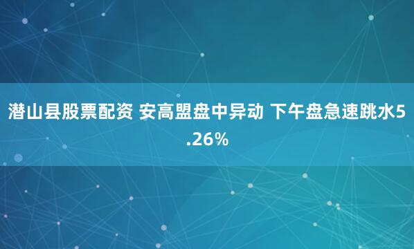 潜山县股票配资 安高盟盘中异动 下午盘急速跳水5.26%
